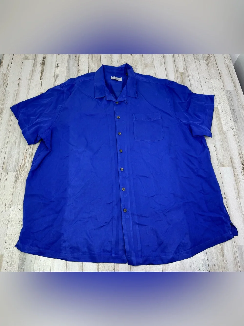 Oak Hill Mens 3XL Blue Short Sleeve Button Down Shirt Rayon Blend